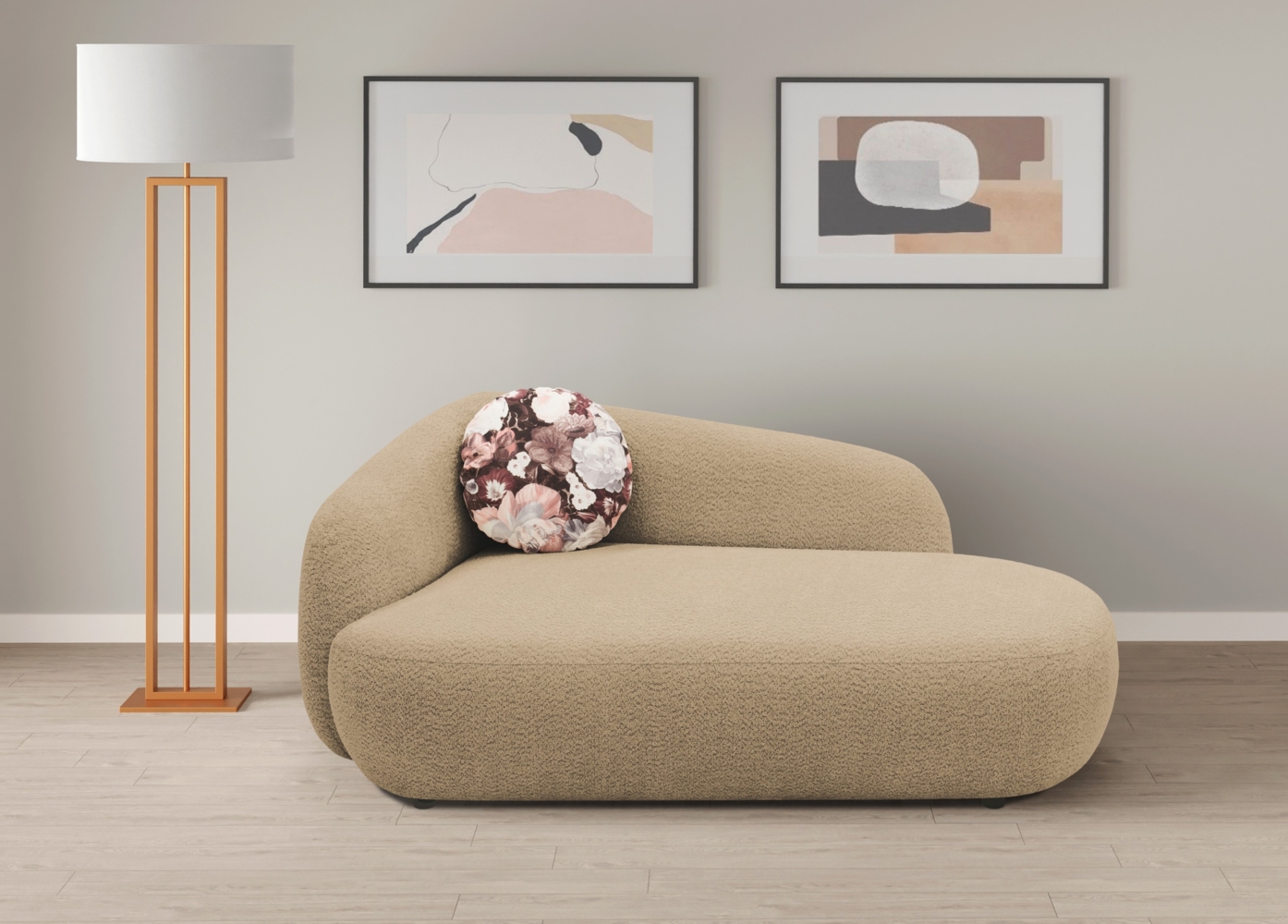 DOMO. collection Recamiere 700013, Liege mit Zierkissen, oval, Füße mit Filzgleitern, Chaiselongue, Sofa, Polstergarnitur, 183 x 105 x 75 (BxTxH), braun (taupe) Bild 1