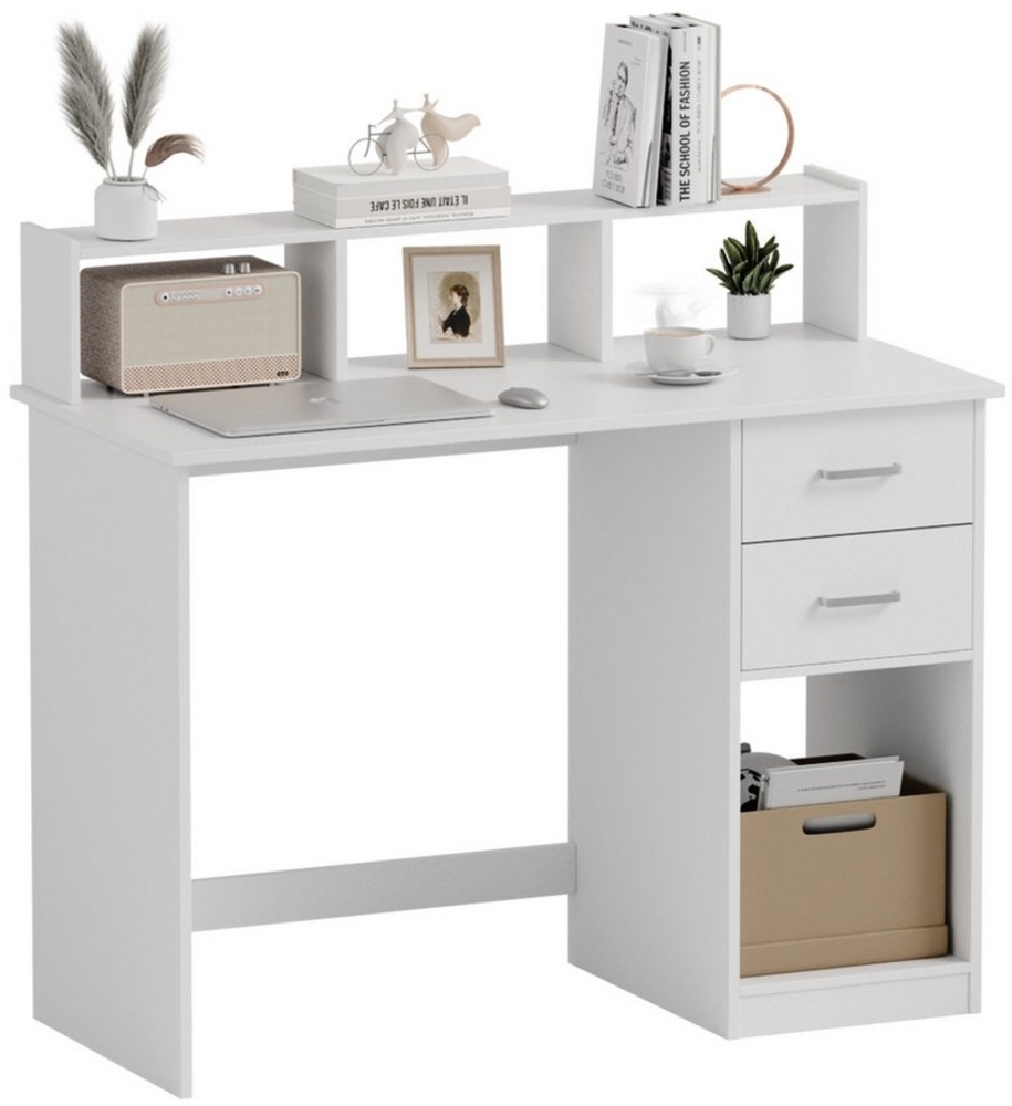 Mondeer Schreibtisch Computertisch, mit 2 Schubladen, Regal & Schrank 105x94x48cm Weiß Bild 1