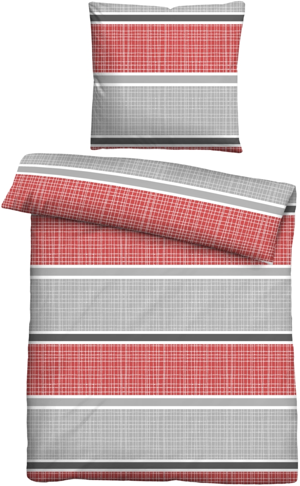 Traumhaft schlafen - Castell - Markenbettwäsche Thermo-Fleece Bettwäsche 0360444 QUERBALKEN, rubin, 1x 155x220 cm + 1x 80x80 cm Bild 1