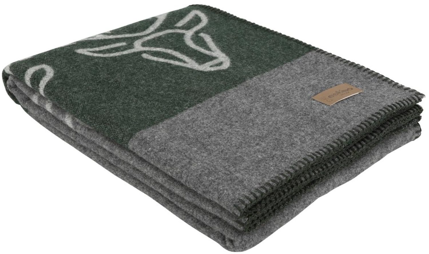 Eskimo Wohndecke Zernez grün/grau Hirschkopf Merinowolle 140x180 Bild 1