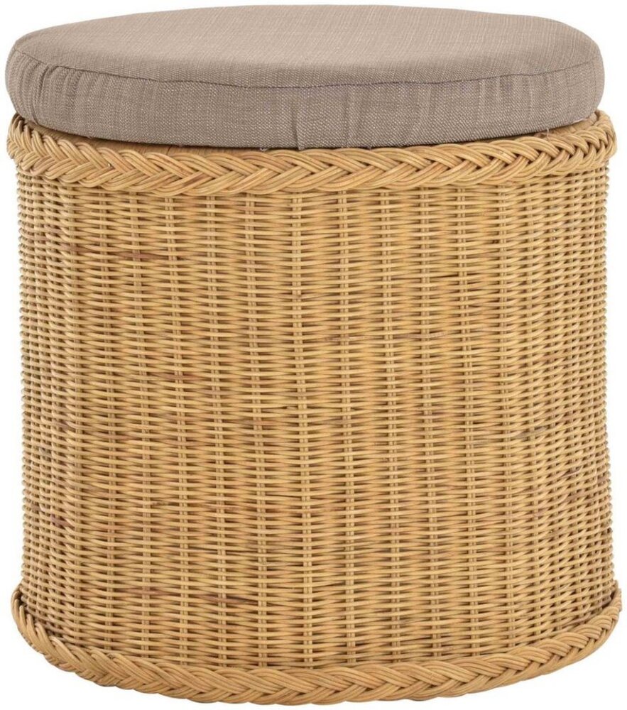 Krines Home Wäschekorb Rattan Sitzhocker mit Stauraum Rund Badhocker Sitz gepolstert Deckel, mit gepolstertem Deckel, mit herausnehmbarem Inlett Bild 1