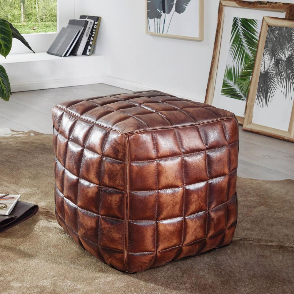 Wohnling 'Stan' Pouf, Ottomane, Sitzwürfel, Echtleder braun 39 x 41 x 39 cm Bild 1