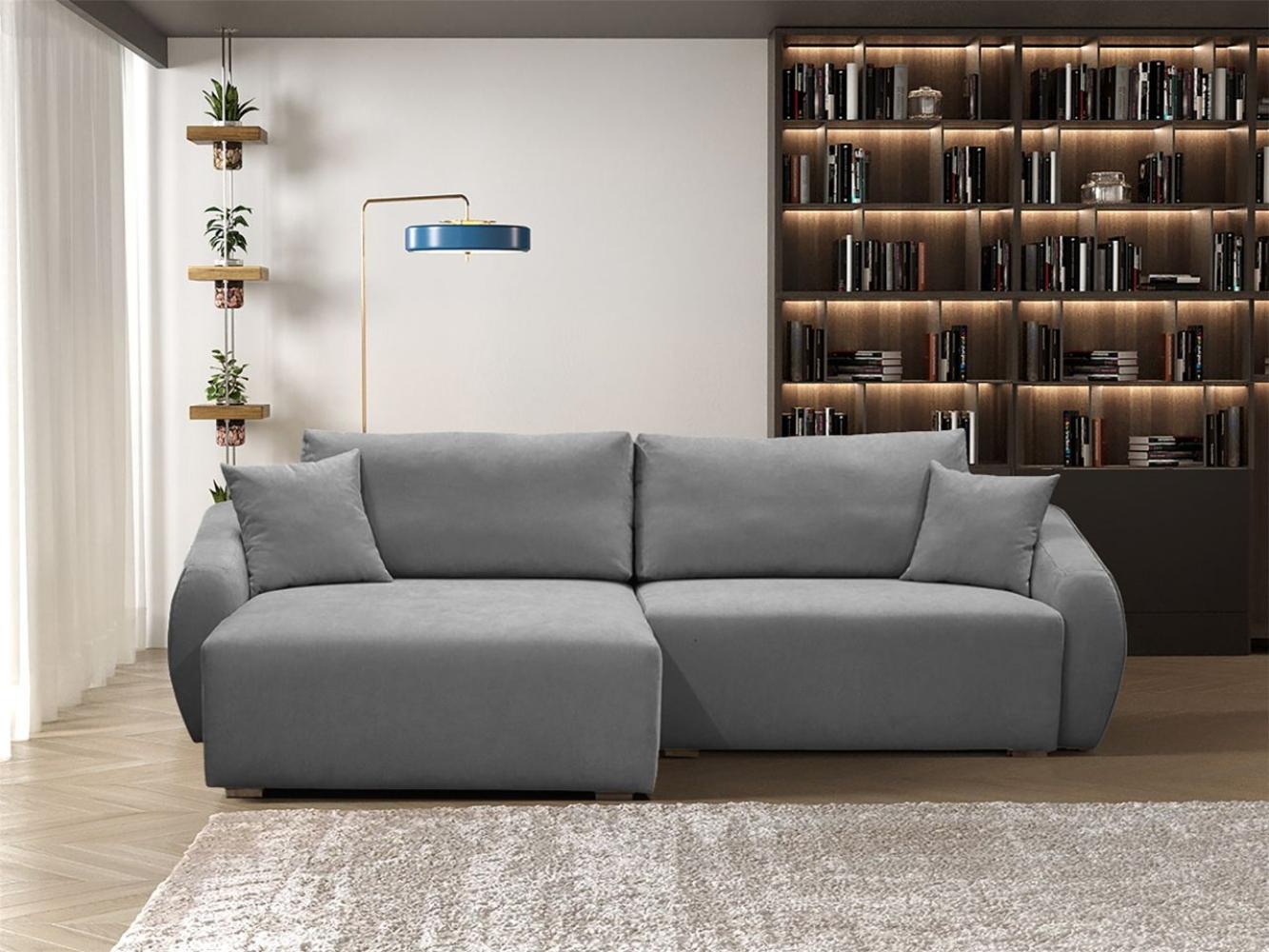 Ecksofa Designersofa Sofa ELISE in Stoff Wind Grau Ottomane Links Bild 1