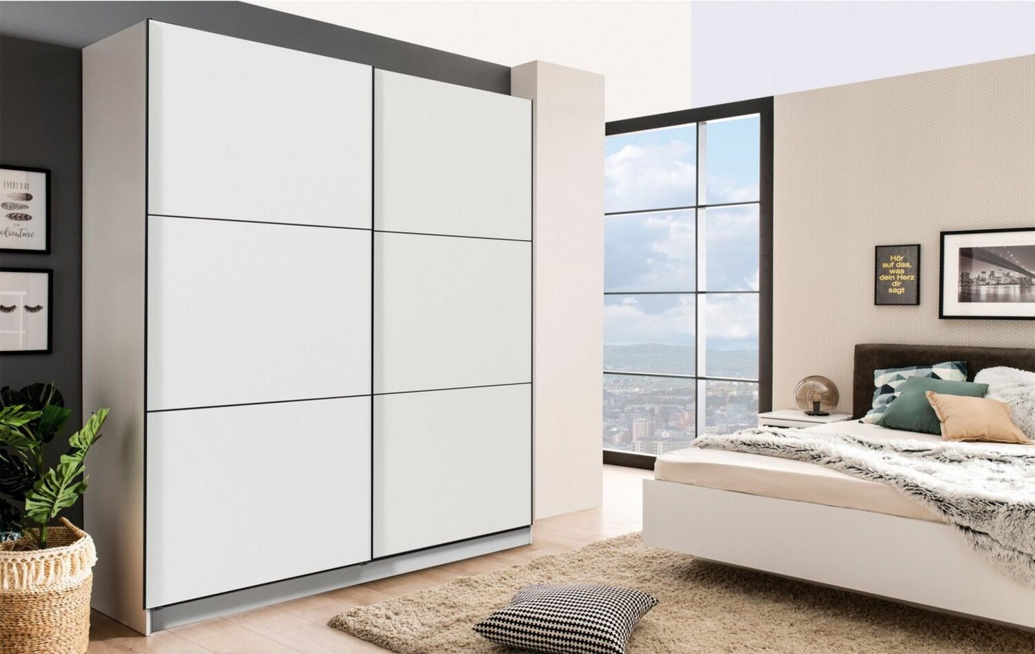 INOSIGN Schwebetürenschrank Sierra klassischer Kleiderschrank Wäscheschrank 179 oder 217cm breit mit kompletter Inneneinteilung, FSC®-zertifizierter Holzwerkstoff Bild 1