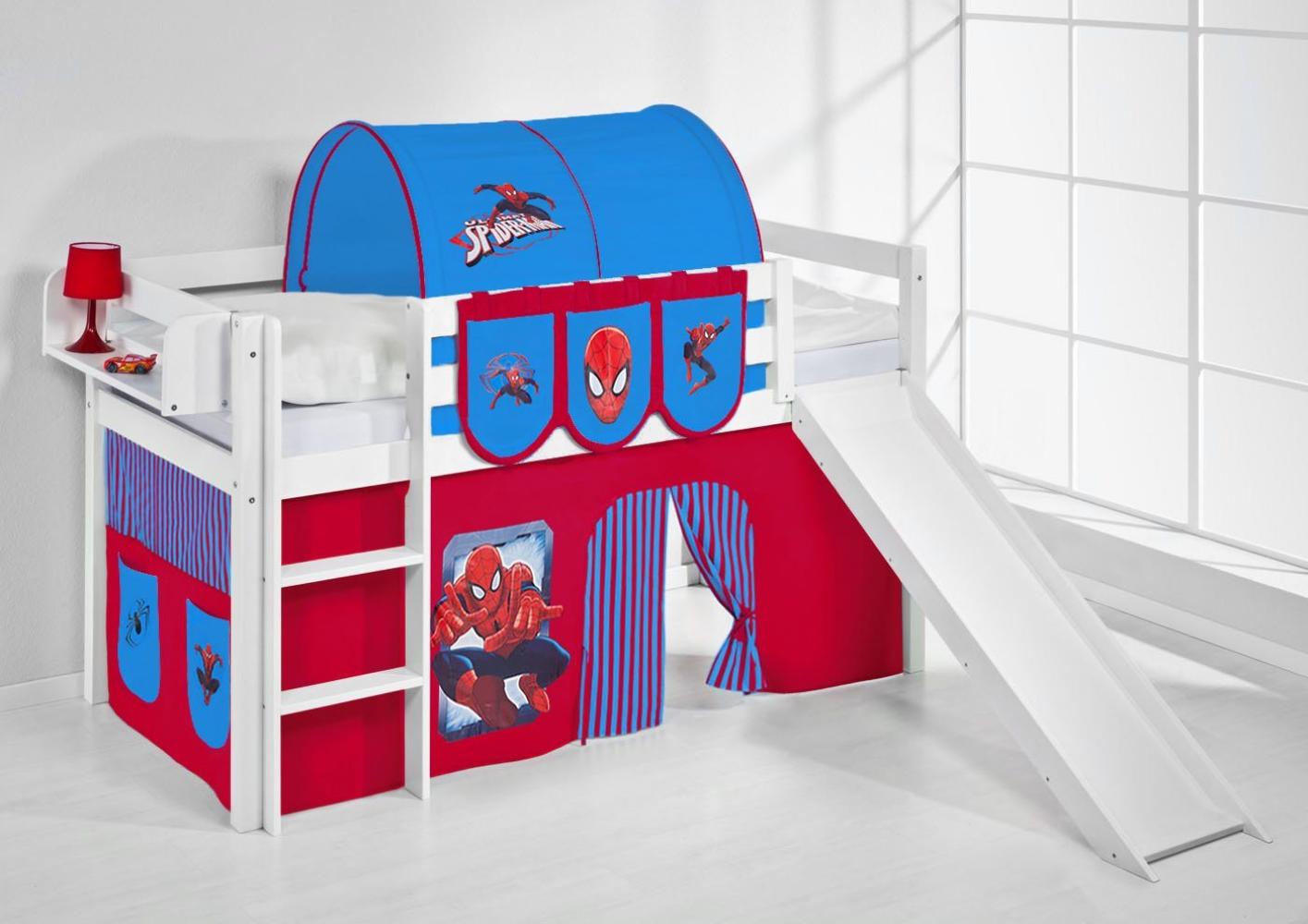 Lilokids 'Jelle' Spielbett 90 x 190 cm, Spiderman, Kiefer massiv, mit Rutsche und Vorhang Bild 1