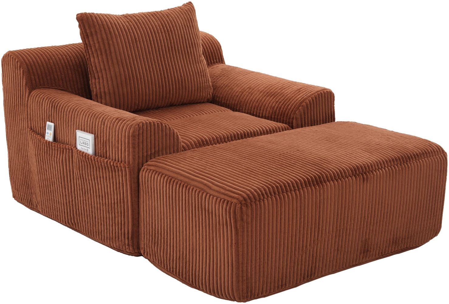 LVHOM Relaxsessel mit Hocker, Bodensofa mit Seitentaschen und Kissen, 1-Sitzer Sofasessel, Einzelsofa, für Wohnzimmer, Schlafzimmer und Studie, Orange Bild 1