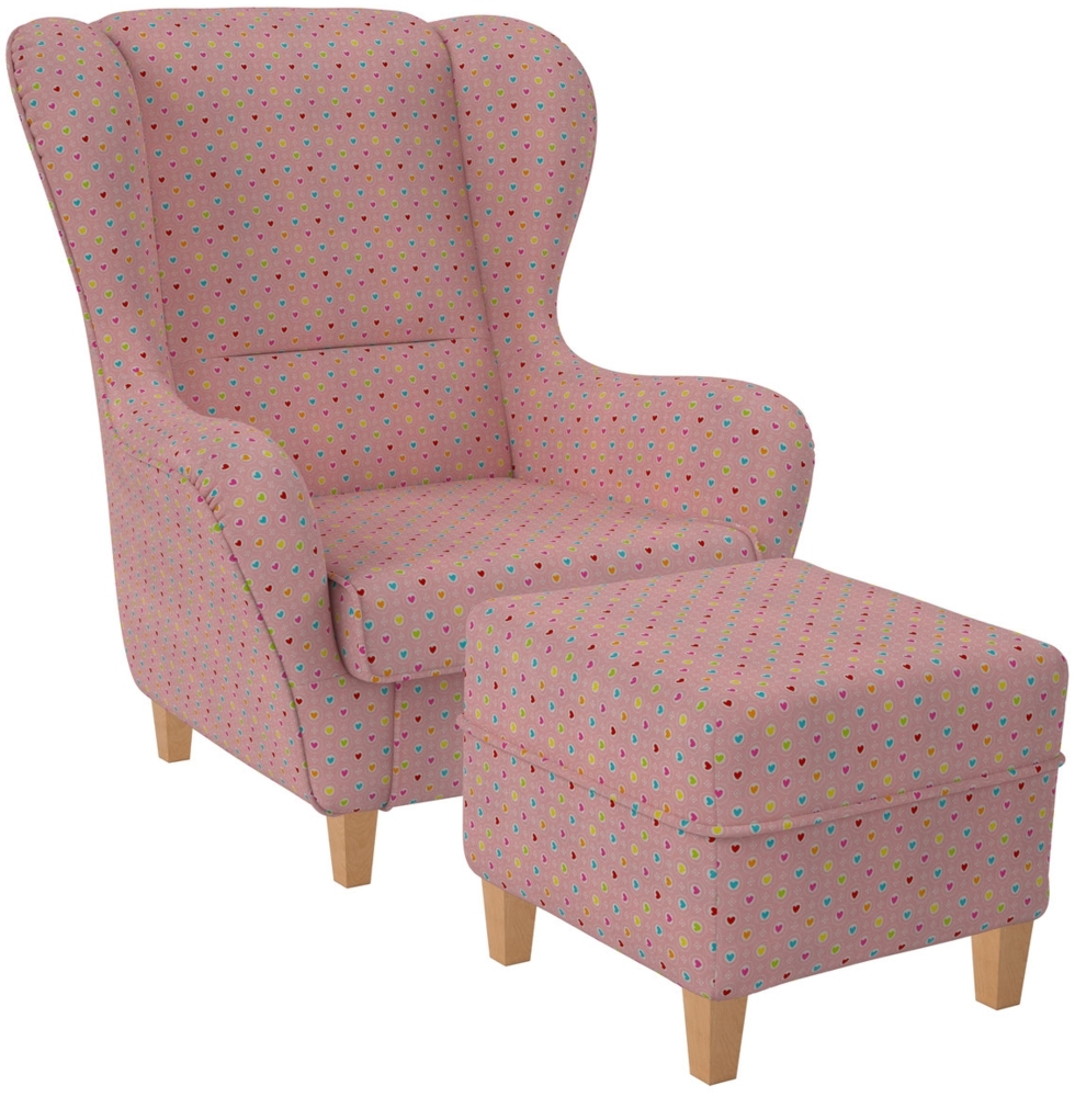 Supellex Sofia Ohrensessel mit Hocker | Design Herzchen Rosa Bild 1