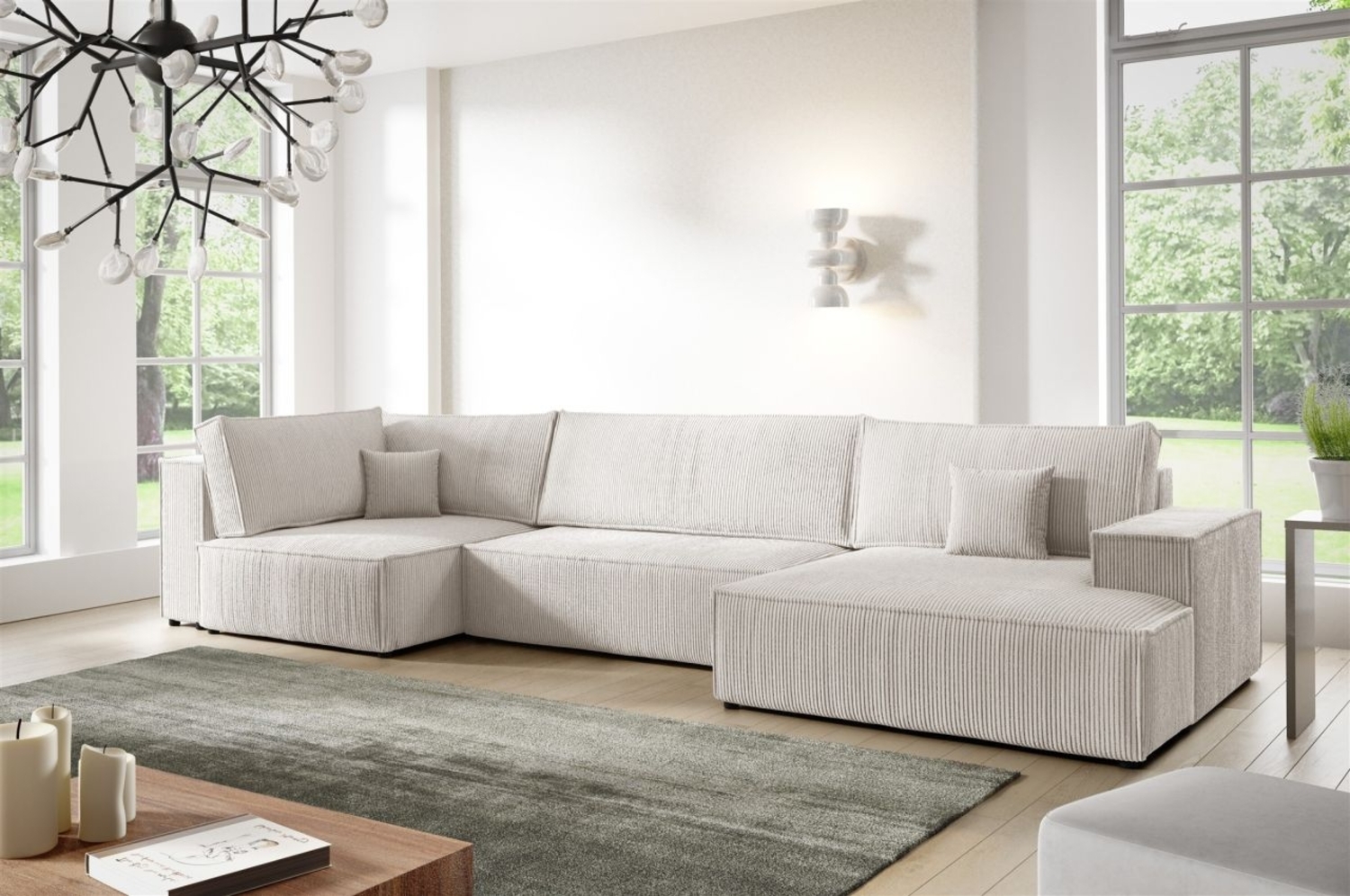 Wohnlandschaft Schlafsofa CORUNIA Stoff Poso Altweiß Ottomane Rechts Bild 1