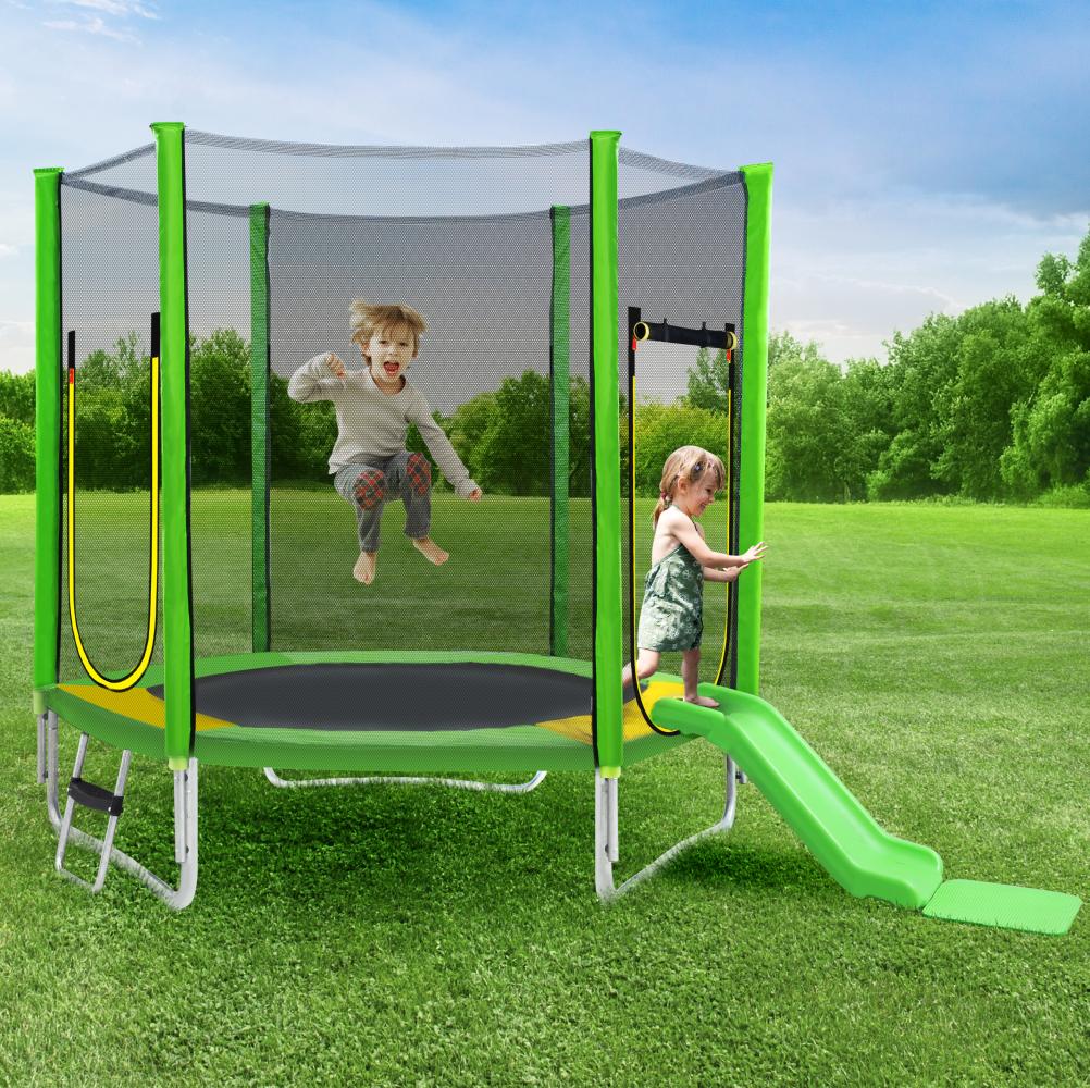 Merax Outdoor TÜV Rheinland Zertifizierung Gartentrampolin, Kindertrampolinm inkl. Leiter, gepolsterten Stangen, rutschen , Sicherheitsnetz, Randabdeckung & Zubehör Bild 1