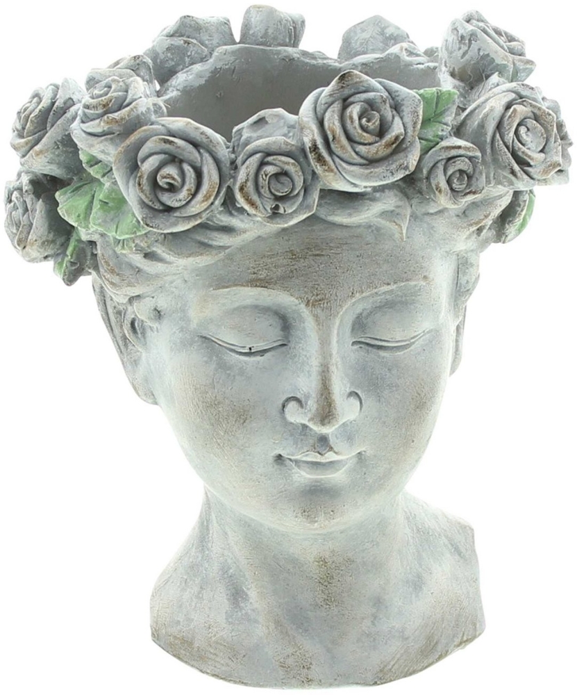 Dekoleidenschaft Blumentopf Büste "Rosenkrone" Pflanztopf, Pflanzgefäß, Pflanzschale, Gartendeko, in antiker Steinoptik aus Polyresin für Draußen Bild 1