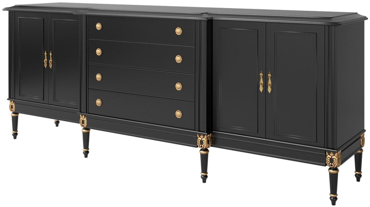 Casa Padrino Luxus Barock Sideboard Schwarz / Antik Gold 235 x 55 x H. 95 cm - Edler Wohnzimmer Schrank mit 4 Türen und 4 Schubladen - Barock Möbel Bild 1