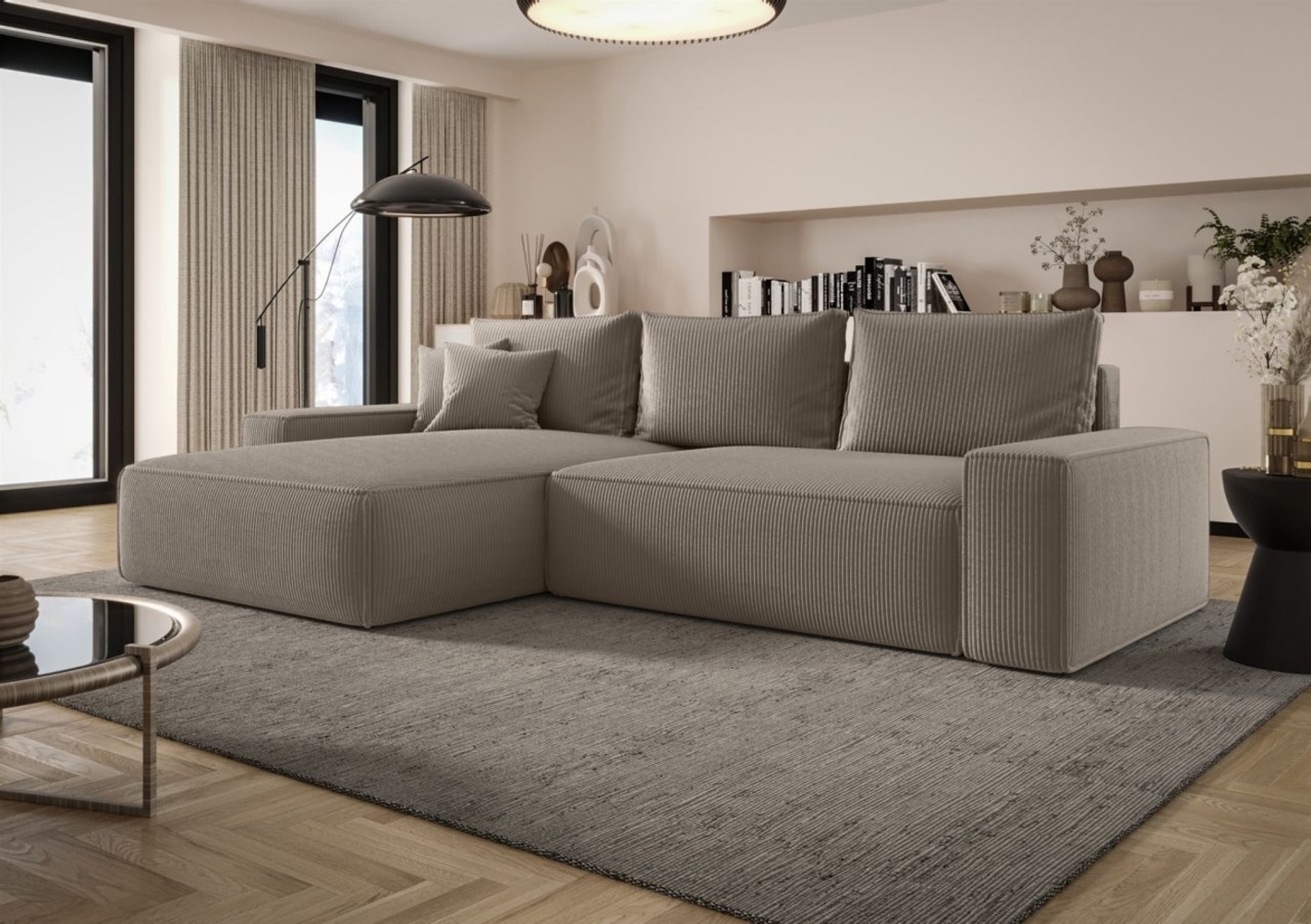 Ecksofa Schlafsofa Sofa WALKEN Stoff Poso Hellbraun Ottomane Links Bild 1