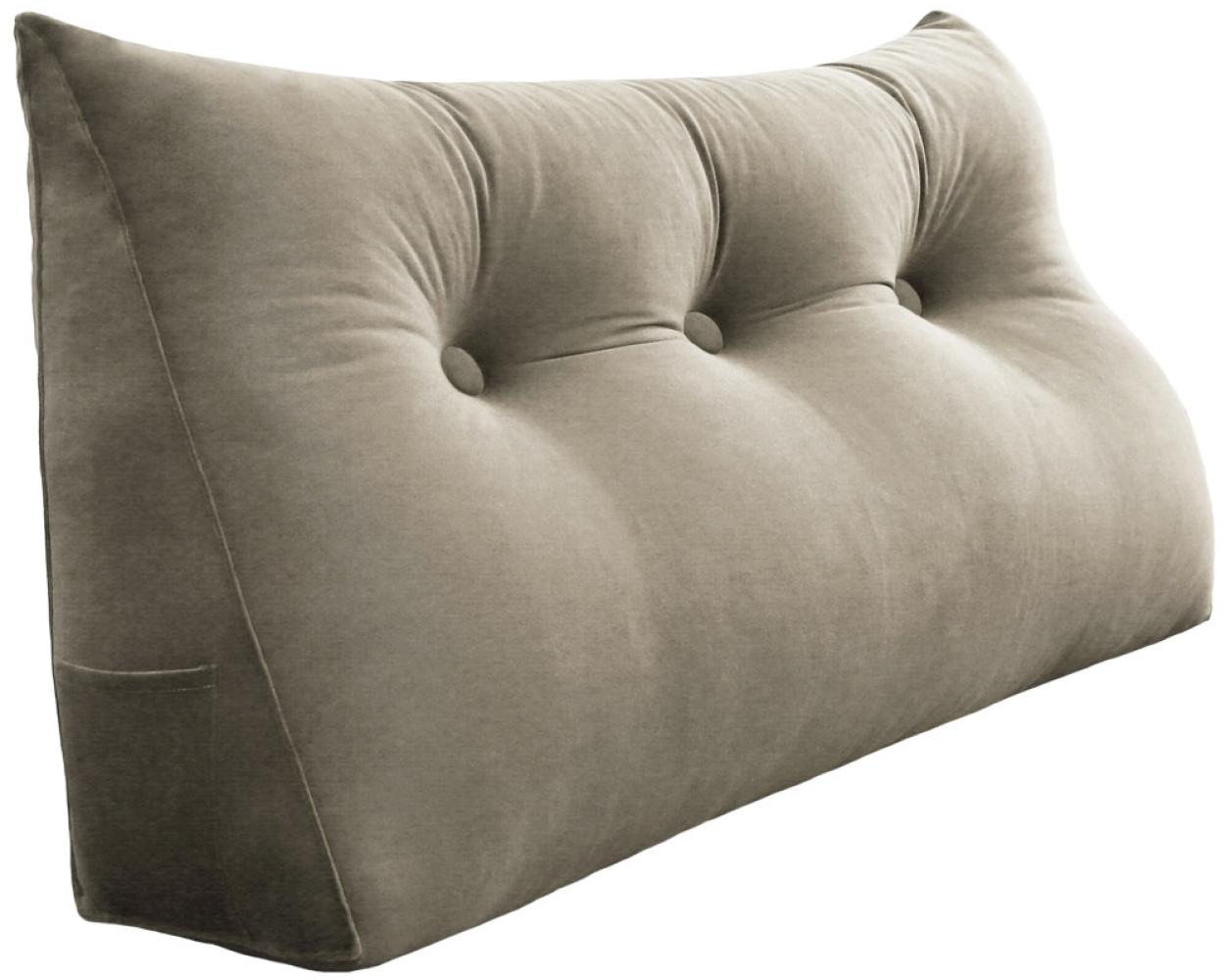 VERCART Großes Keil Lesekissen, Langes Bettruhe Rückenkissen, Dekoratives Kopfteilkissen, Dreieckiges Positionierungs Körperkissen für Tagesbett oder Couch, Samt Bräunen, 100cm Bild 1