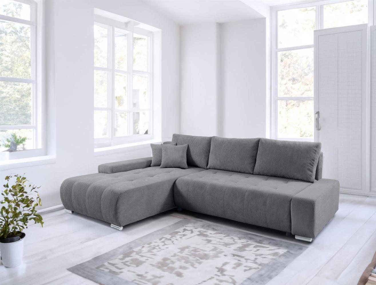 Ecksofa Sofa mit Schlaffunktion VOGAR Stoff Poso Grau Ottomane Links Bild 1