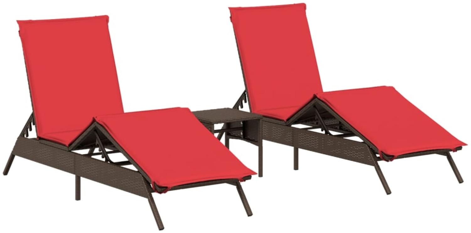 vidaXL Sonnenliegen 2 Stk. mit Tisch Braun Poly Rattan 4002717 Bild 1