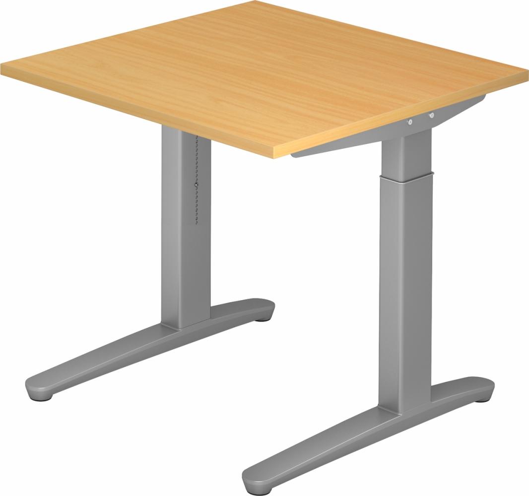 bümö® Design Schreibtisch XB-Serie höhenverstellbar, Tischplatte 80 x 80 cm in Buche, Gestell in silber Bild 1