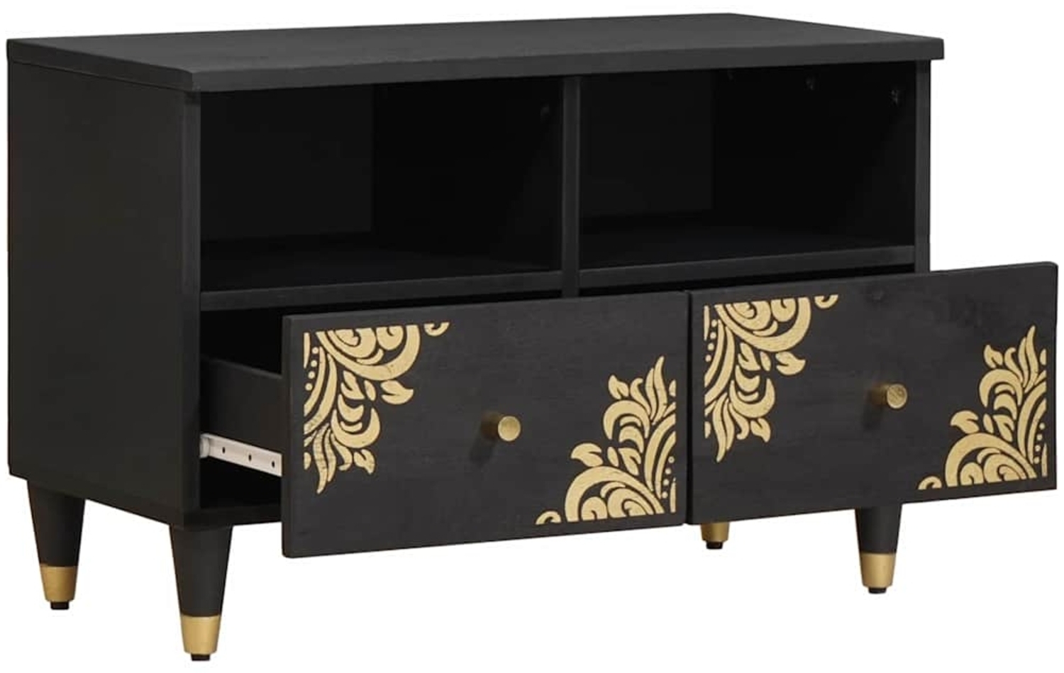 vidaXL TV-Schränk mit Regal Schwarz 70 x 33 x 46 cm Massivholz Mango 4018809 Bild 1