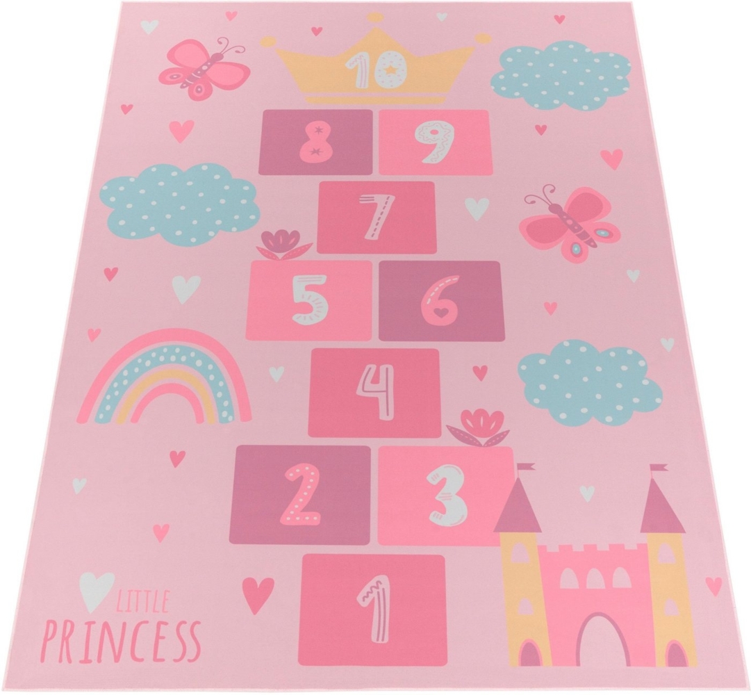 Paco Home Kinderteppich Bino 585, rechteckig, Höhe: 4 mm, Spielteppich, Kurzflor, Motiv Regenbogen & Hüpfkästchen Bild 1