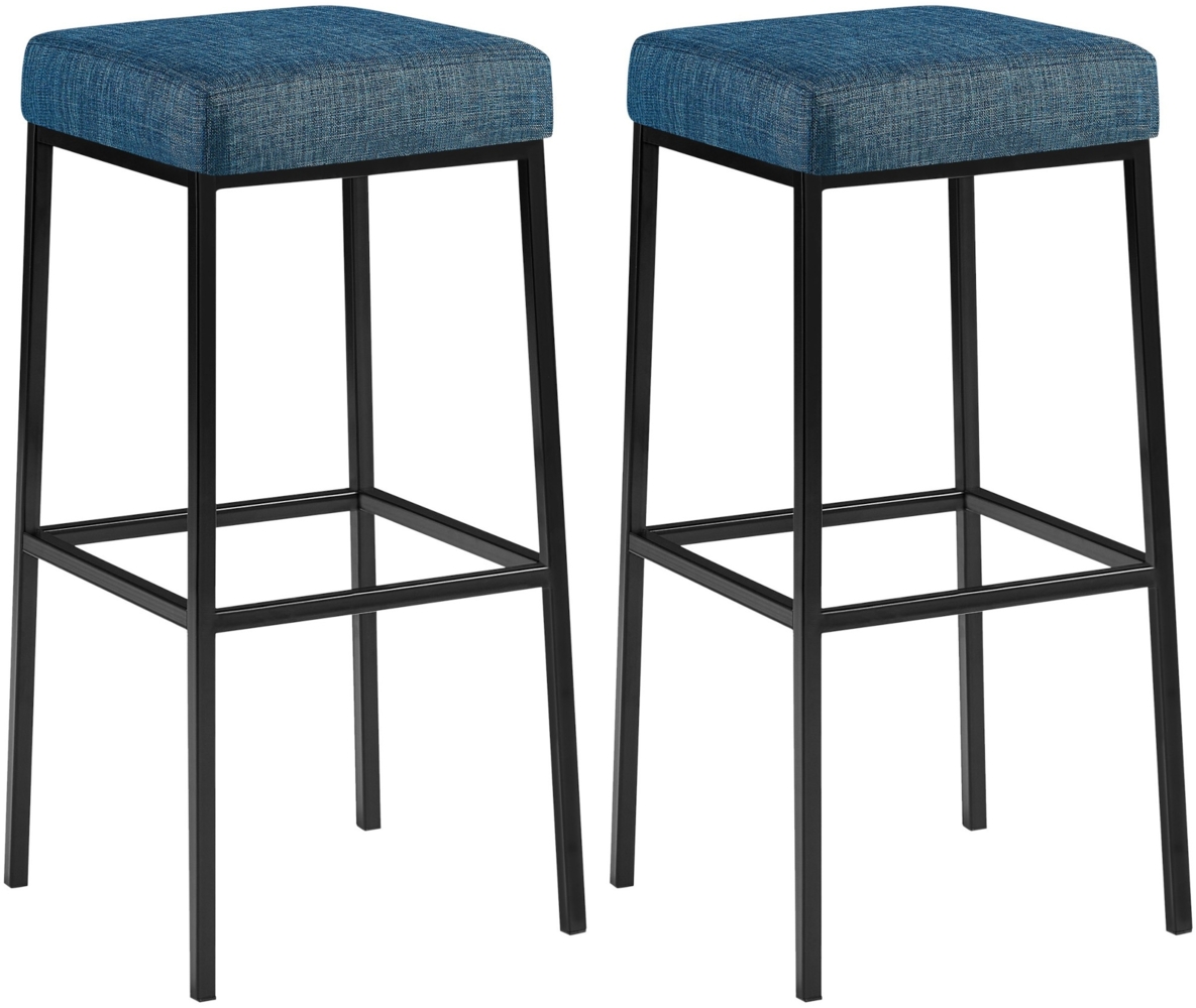 CLP 2er Set Barhocker Montreal Stoff gepolsterte Sitze und Gestelle mit Fußstützen,blau schwarz Bild 1
