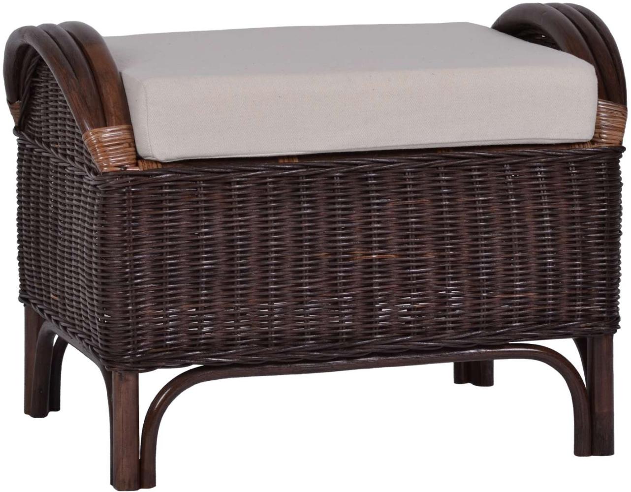 MiaMöbel Rattan Hocker 'Panama' dunkelbraun 100% Baumwolle, Massivholz, Rattan Mahagoni Landhaus Bild 1