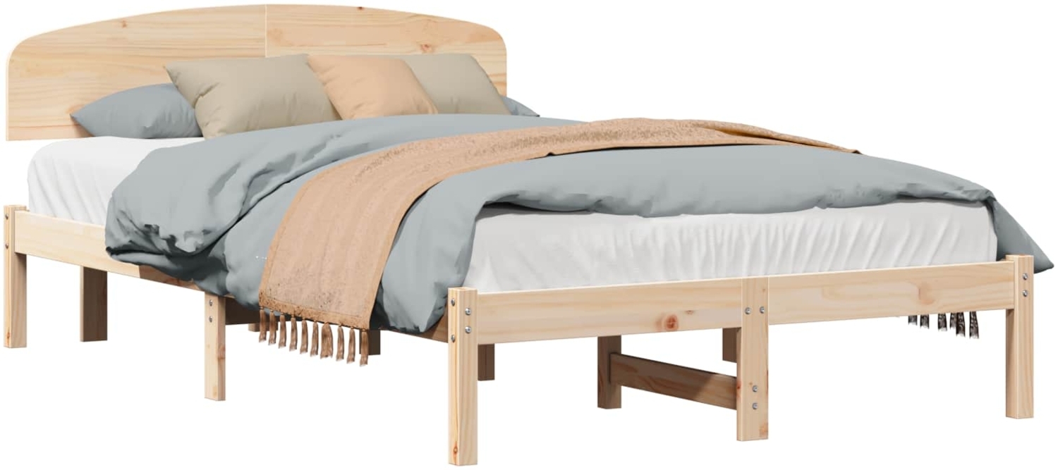 vidaXL Bettrahmen mit Kopfteil Natur 140 x 190 cm Massives Kiefernholz 872068 Bild 1