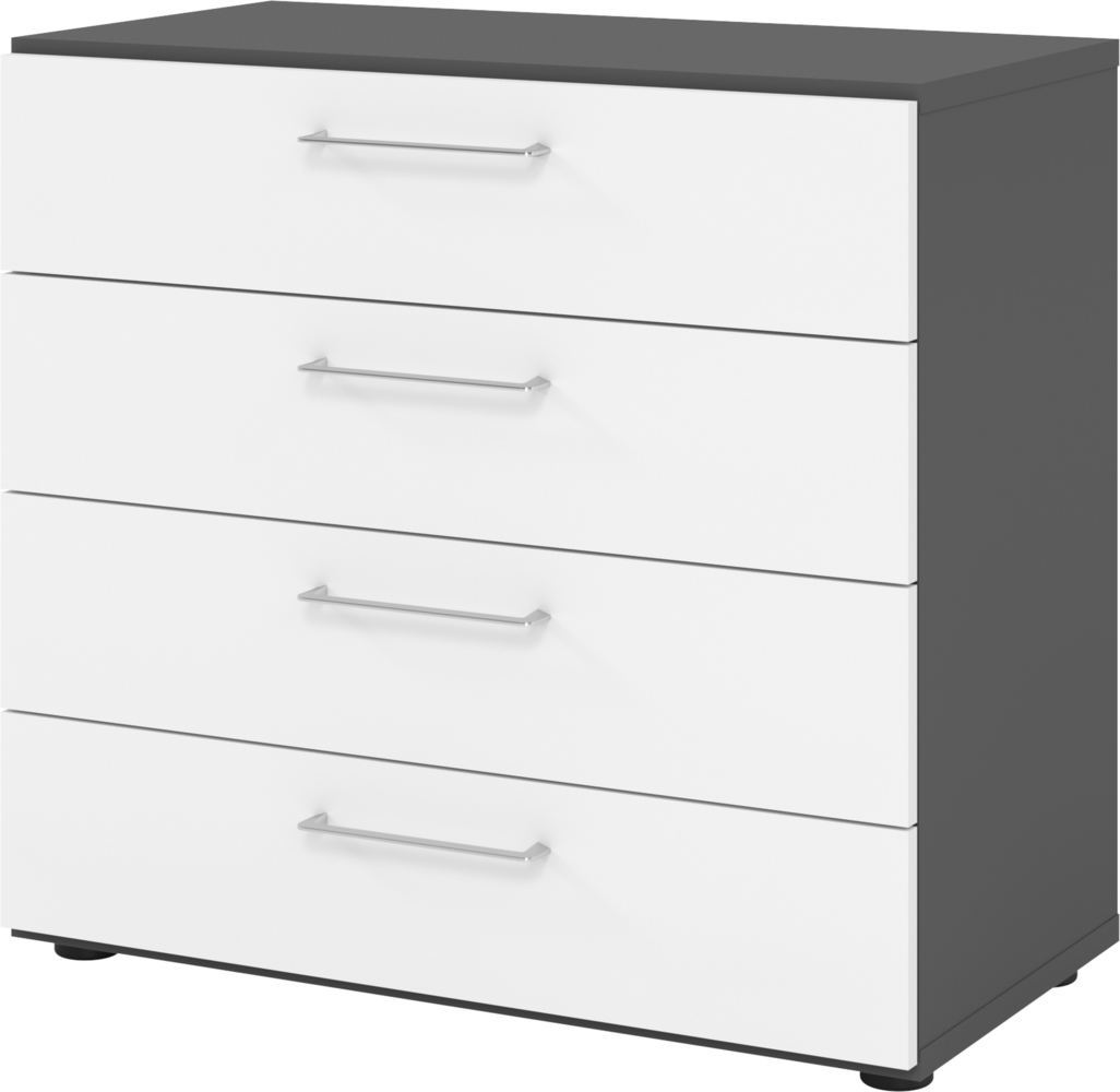 bümö smart Schubladenschrank, Büroschrank 80cm breit in GraphitWeiß mit 4 Schüben - Bürocontainer aus Holz, Container mit Metallgriffen & Soft-Stop Schubladen, 928S4-G-W-BS Bild 1