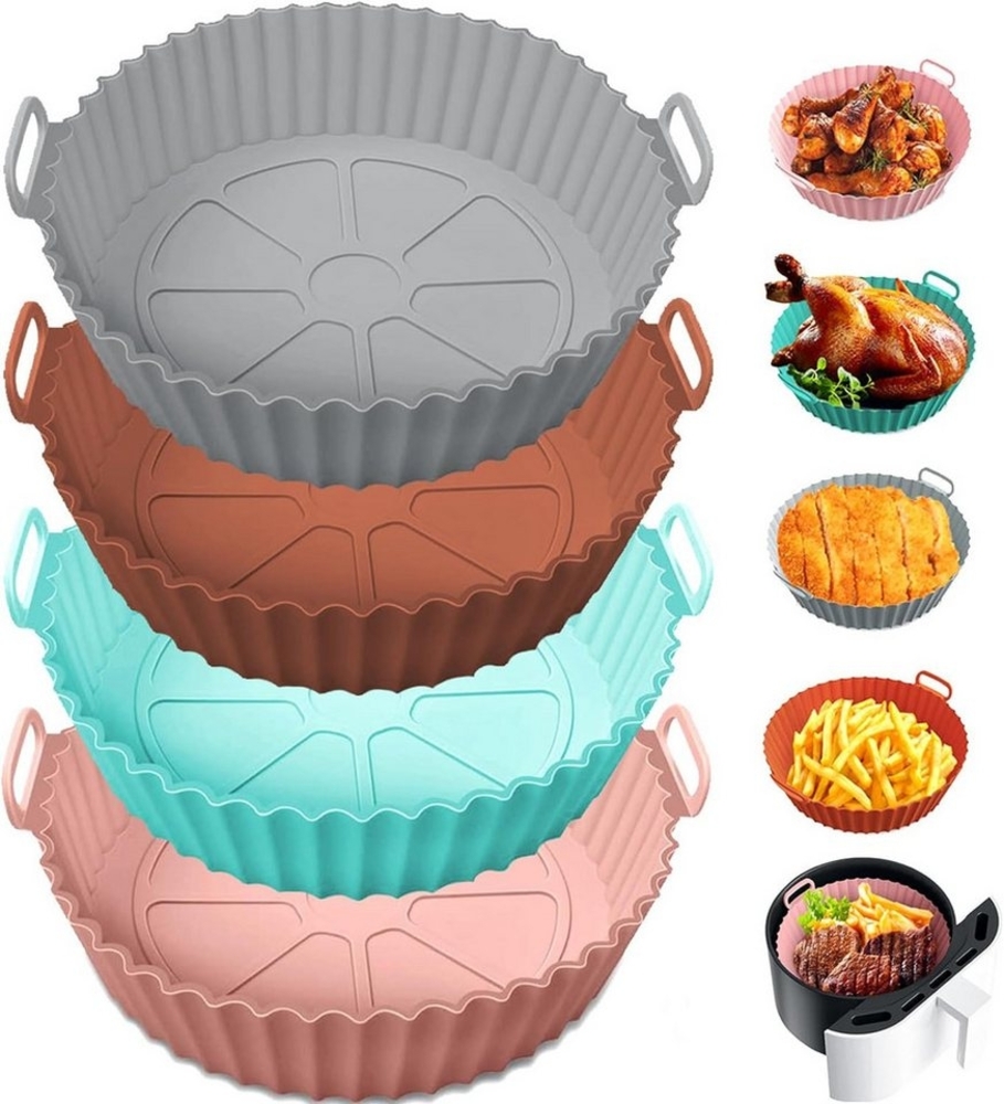 ZEUOPQ Silikonform 4 Stück Silikonform für Heißluftfritteuse, Airfryer Zubehör, (Kompatibel mit 4QT bis 6QT Luftfritteusen 4-tlg), Pot Liners Wiederverwendbares Heißluftfritteuse Korb Backform Bild 1