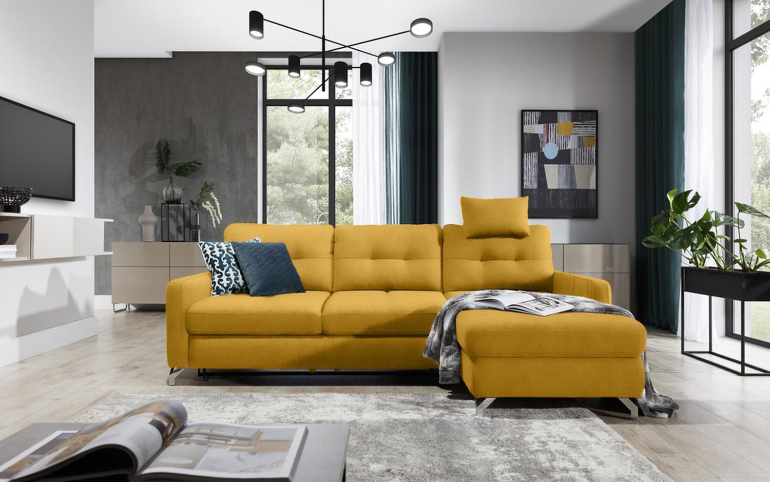 Stylefy Branson Ecksofa Strukturstoff INARI Gelb Rechts Bild 1