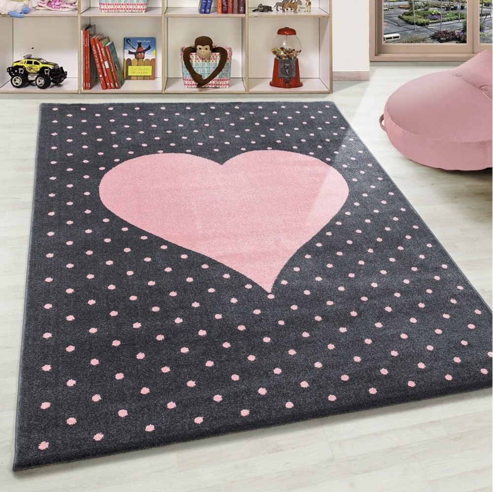 Teppium Teppich Herz-Design, Rund, Höhe: 10 mm, Teppich Kinderzimmer Herz Design Kinder Teppich Rosa Babyzimmer Bild 1