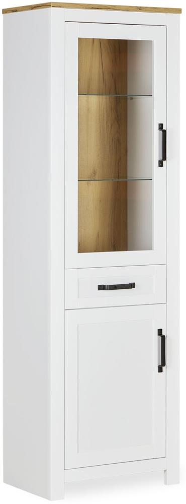 Vitrine Highboard Landhausstil Weiß Schrank mit Schublade Wohnzimmerschrank Holz Eiche Bild 1