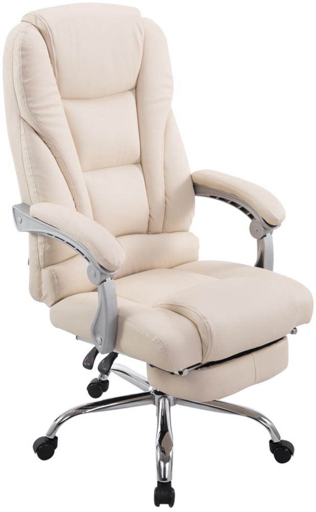 DELUKE® Bürostuhl MIAMI - 118 x 68 x 64, Creme Kunstleder Metall in Chromoptik Gestell ergonomische Bürostühle Homeoffice Stuhl mit Rollen Bild 1