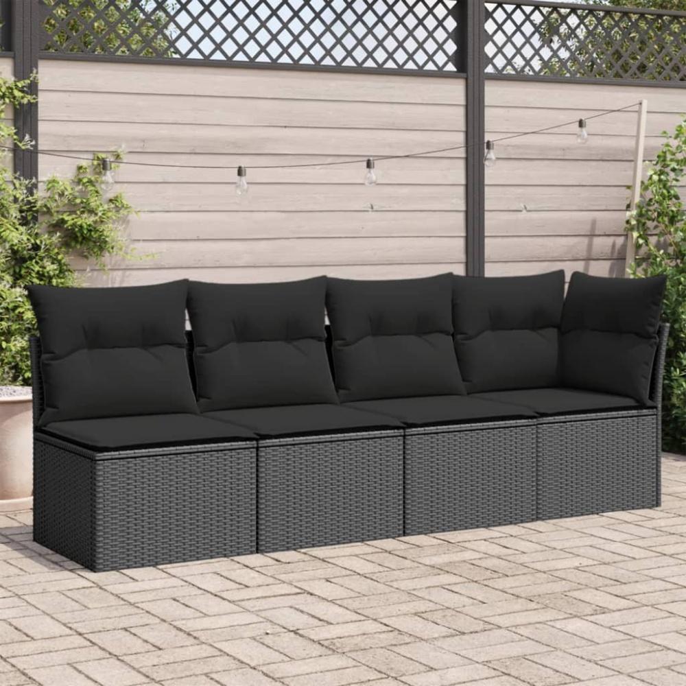 vidaXL Gartensofa mit Kissen 4-Sitzer Schwarz Poly Rattan 365964 Bild 1