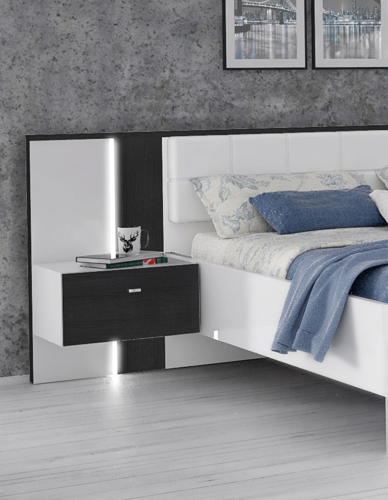 2er Set Nachtkonsole Nachtschrank 50cm weiß hochglanz schwarzeiche Mordern Bild 1