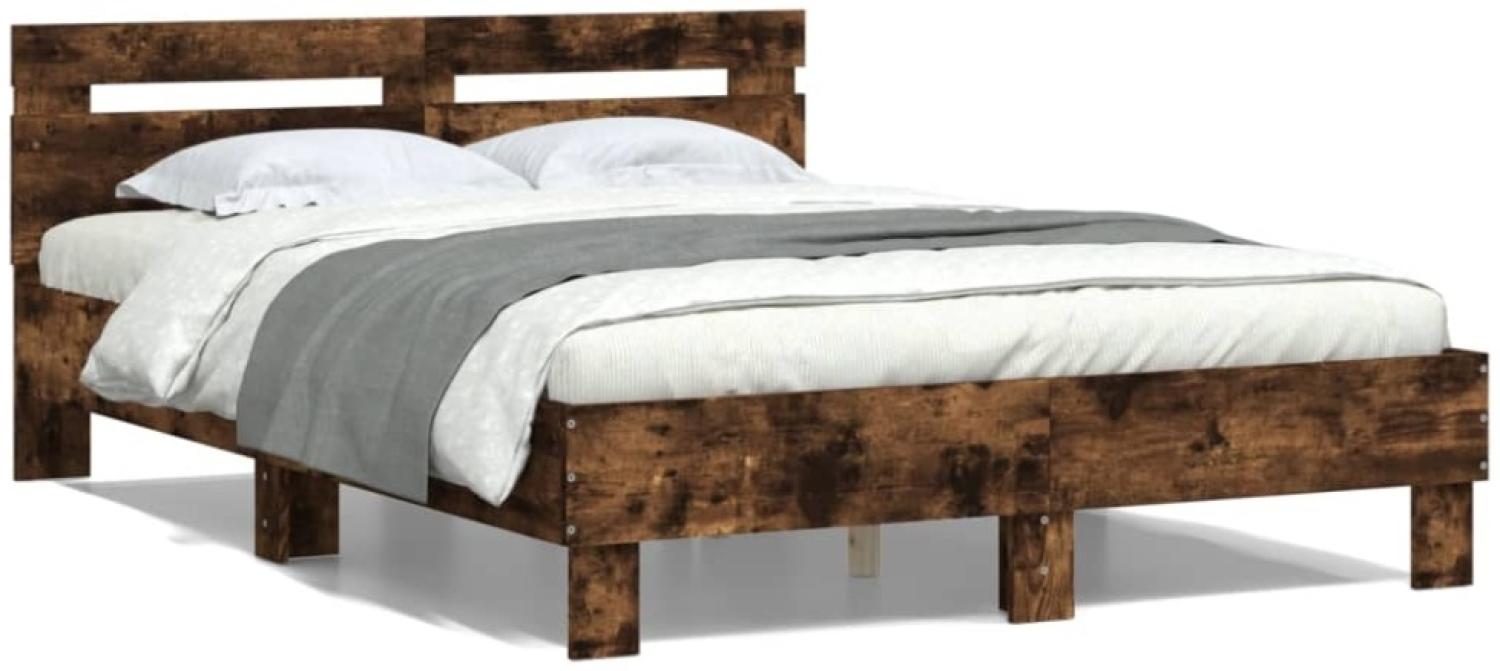 vidaXL Bettgestell mit Kopfteil Räuchereiche 135x190 cm Holzwerkstoff 3207445 Bild 1