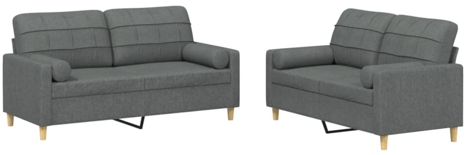 vidaXL 2-tlg. Sofagarnitur mit Kissen Dunkelgrau Stoff 3201291 Bild 1