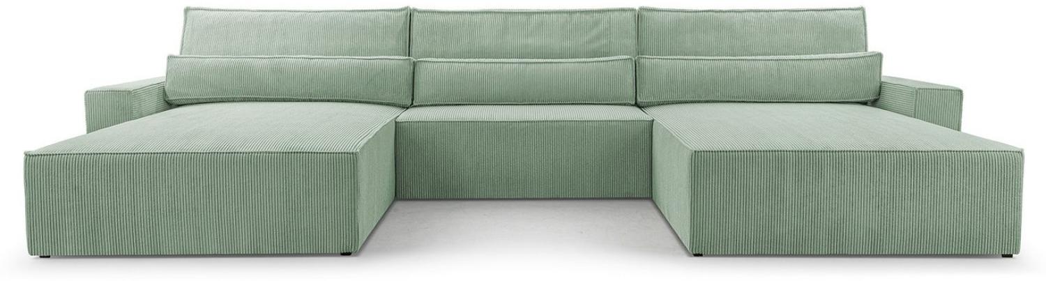 MOEBLO Wohnlandschaft DENVER U, Eckcouch aus Cordstoff Ecksofa U-Form Cord Sofa Couch Polsterecke U-Sofa - 410x85x200cm, mit Bettkasten und Schlaffunktion Bild 1