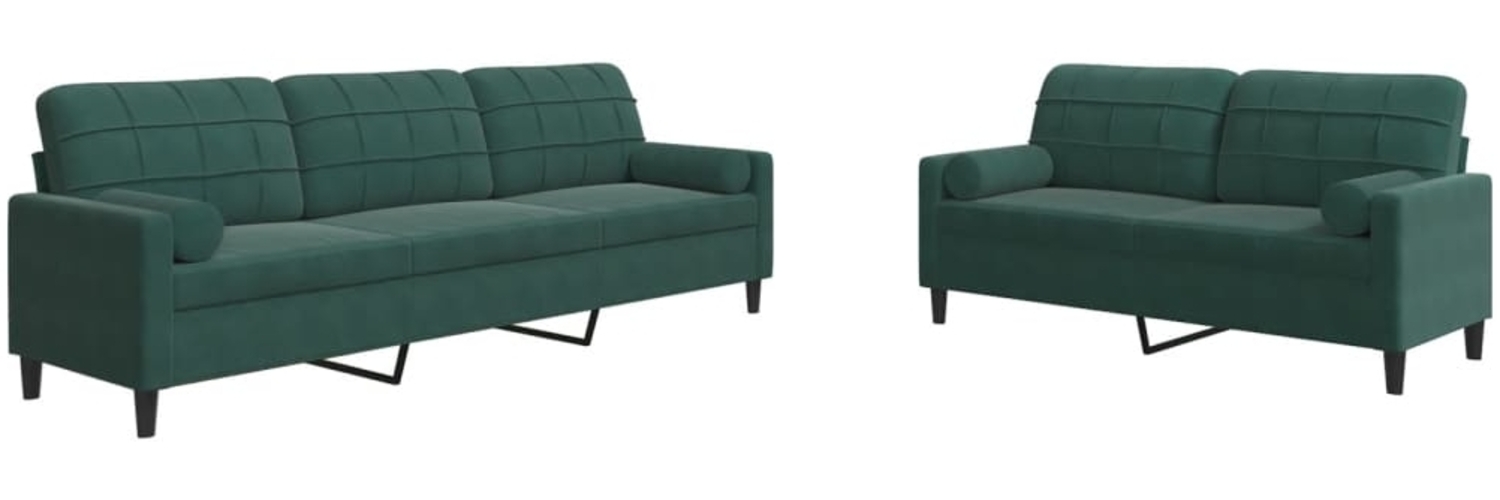 vidaXL 2-tlg. Sofagarnitur mit Kissen und Nackenrollen Dunkelgrün Samt 3278493 Bild 1