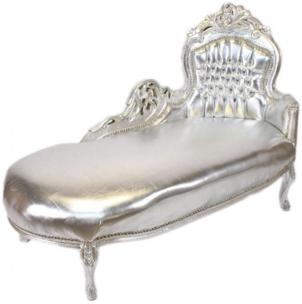 Casa Padrino Barock Chaiselongue Silber Lederoptik / Silber - Recamiere Liege Möbel Bild 1