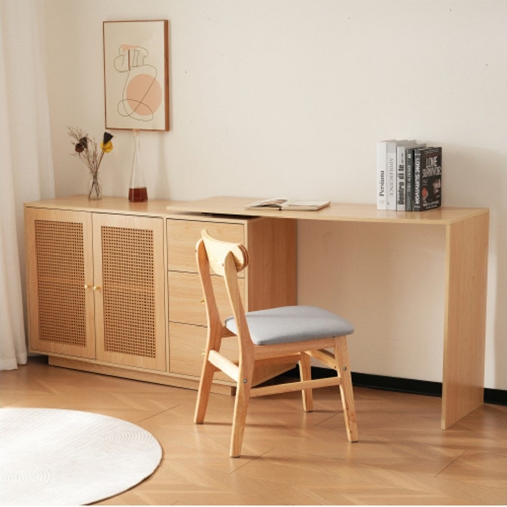 XDeer Schreibtisch Schreibtisch, L-förmiger Ecktisch, Esstisch Computertisch mit, mit Rattantüren, Frisiertisch,126 cm Bild 1