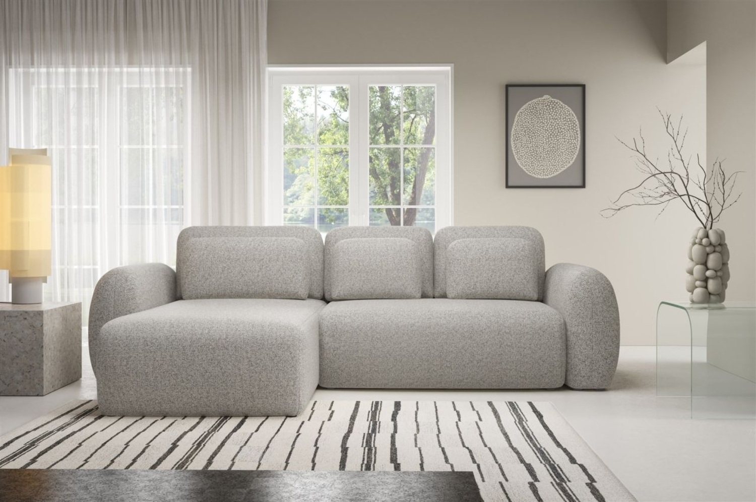 Ecksofa Schlafsofa Sofa GASTON in Stoff Puente Sandgrau Ottomane Links Bild 1