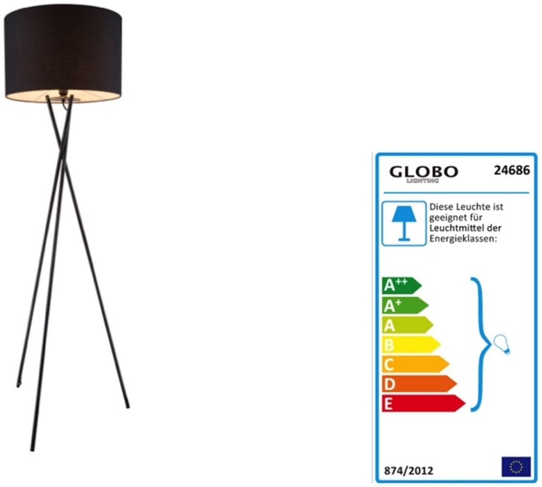 Globo 'Gustav' Standlampe, Textil-Schirm schwarz, Höhe: 160 cm Bild 1