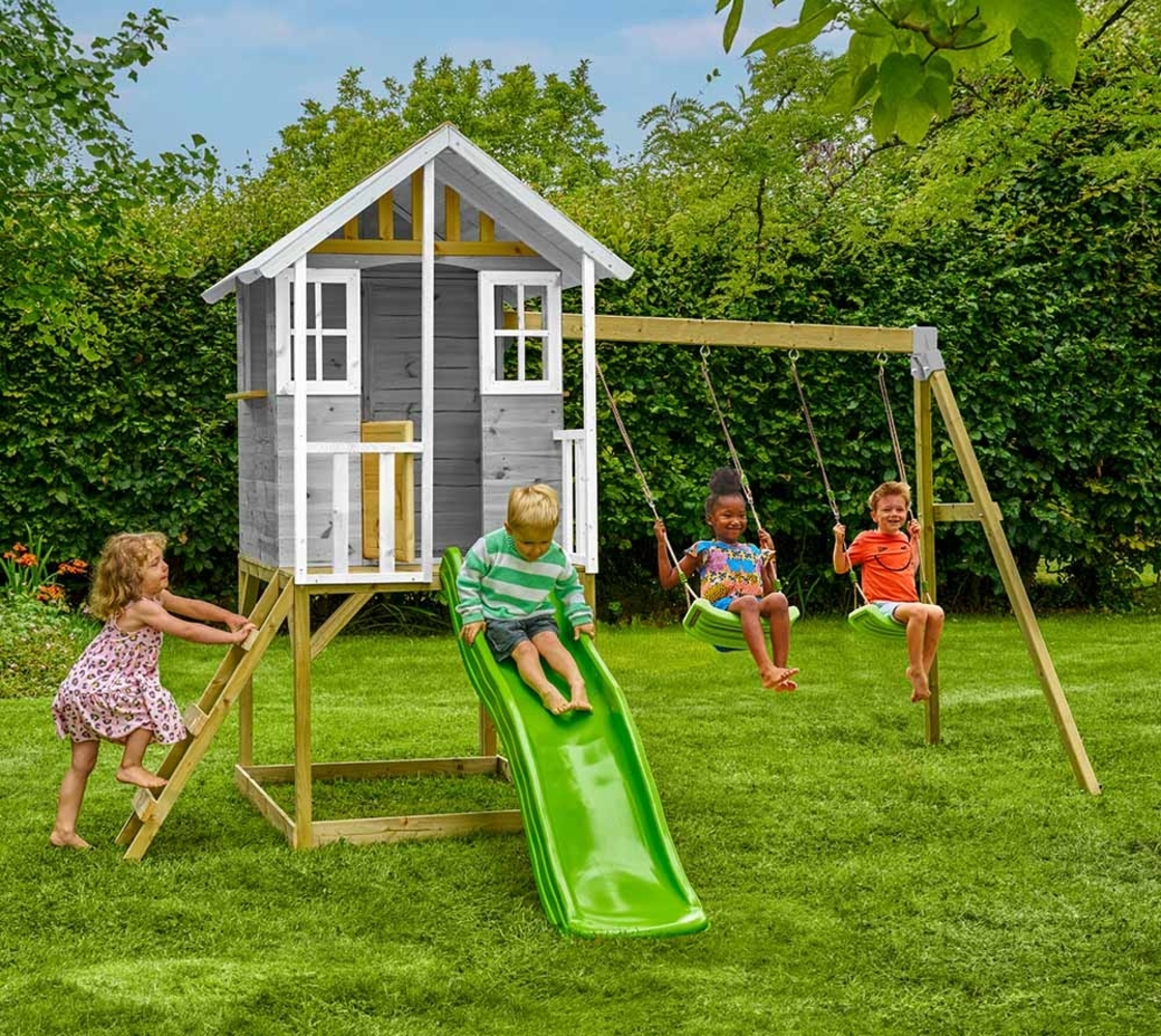 Zwerkules Valli 3 | Kinder Stelzenhaus mit Rutsche und Schaukel | Holz Bild 1