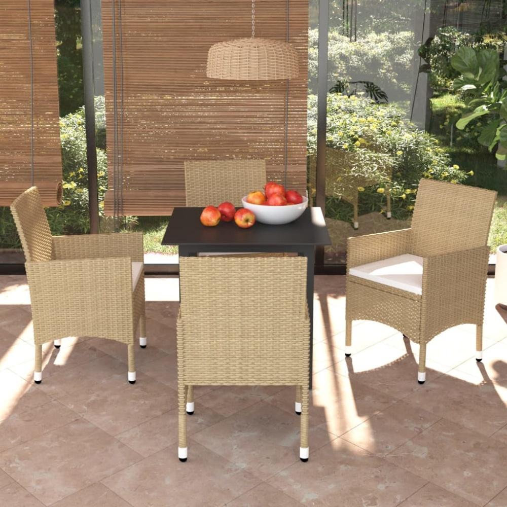 vidaXL 5-tlg. Garten-Essgruppe mit Kissen Poly Rattan Beige 3094986 Bild 1