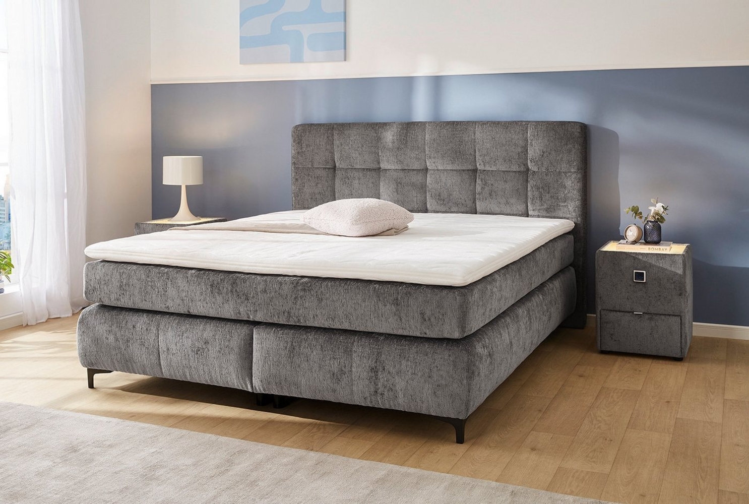 Jockenhöfer 'Beatrice' Boxspringbett, 180x200 cm, Chenille Grau Bild 1