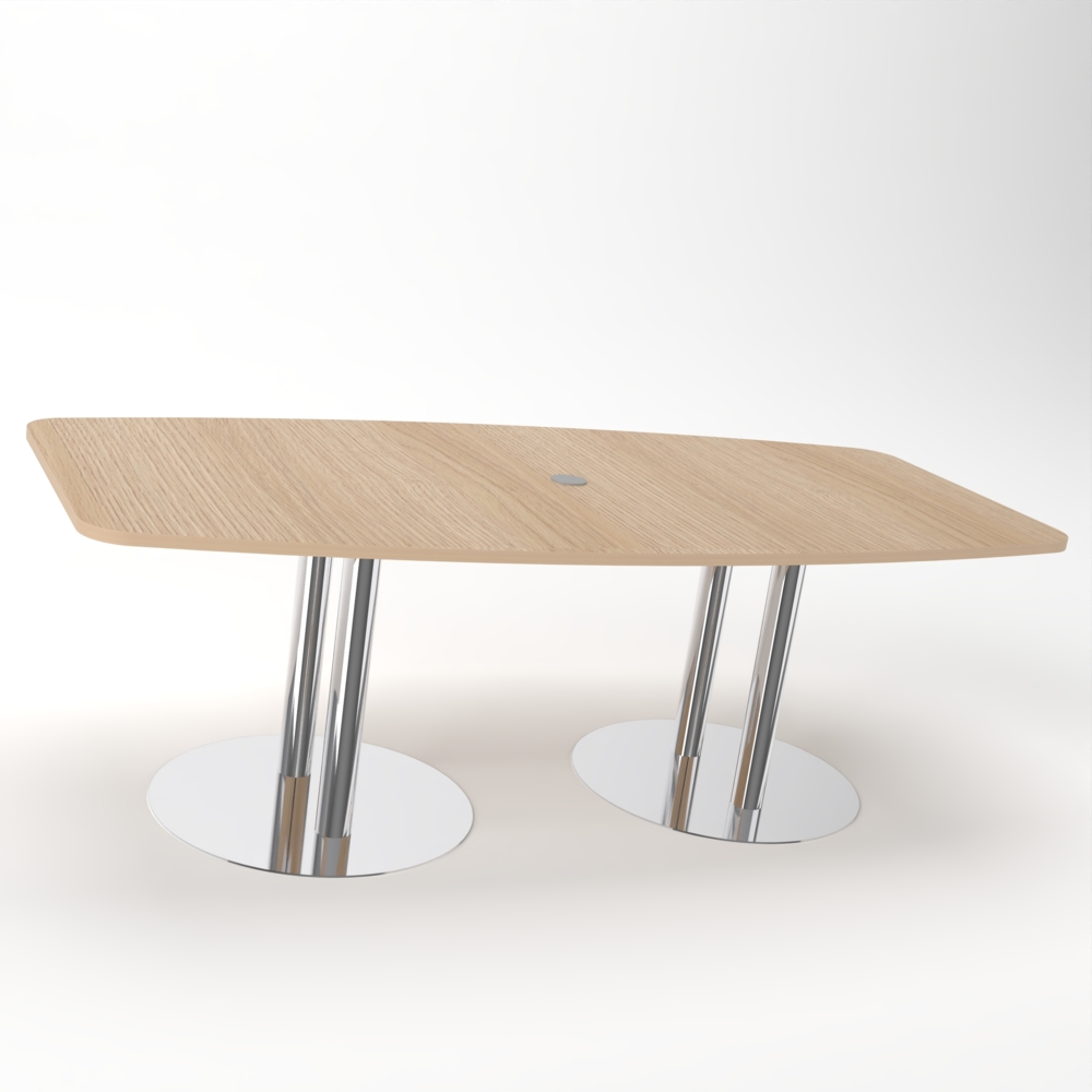 Rheinland Möbel Konferenztisch KONTI 220x103 cm – ovaler Besprechungstisch in Eiche mit verchromten Säulenfüßen & Kabelauslass, Meetingtisch für 6–8 Personen, moderner XXL-Tisch fürs Büro & Besprechungsraum Bild 1