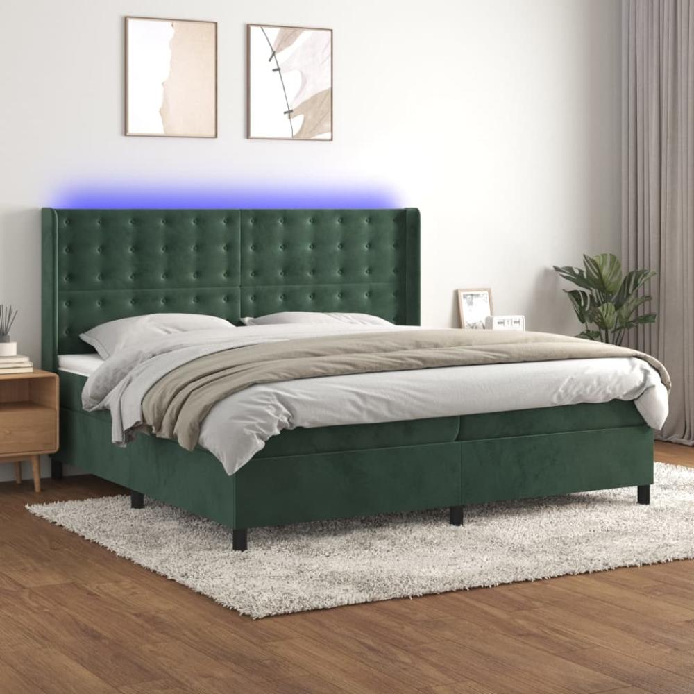 vidaXL Boxspringbett mit Matratze & LED Dunkelgrün 200x200 cm Samt 3139826 Bild 1