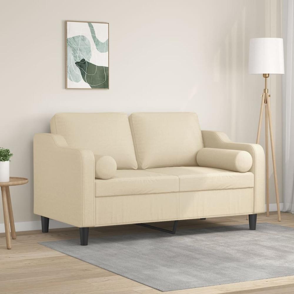 vidaXL 2-Sitzer-Sofa mit Zierkissen Creme 120 cm Stoff 3200839 Bild 1