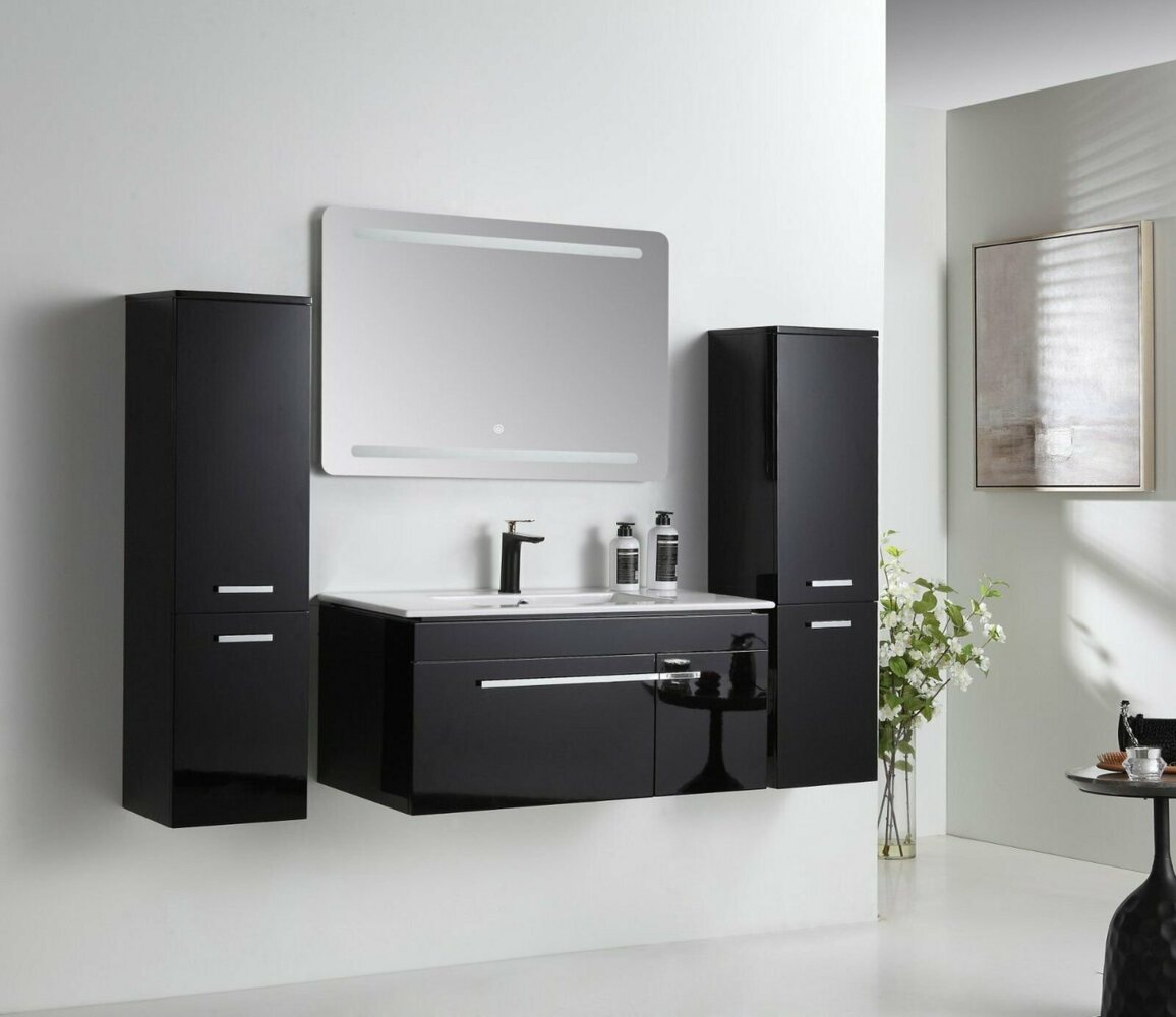 Faizee Möbel Badmöbel-Set Badmöbel Set Komplett 90cm Schwarz/Königsblau, (Komplett-Set, 5-St), badmöbel set 90cm Schwarz/Königsblau komplett Set Soft-Close LED Bild 1