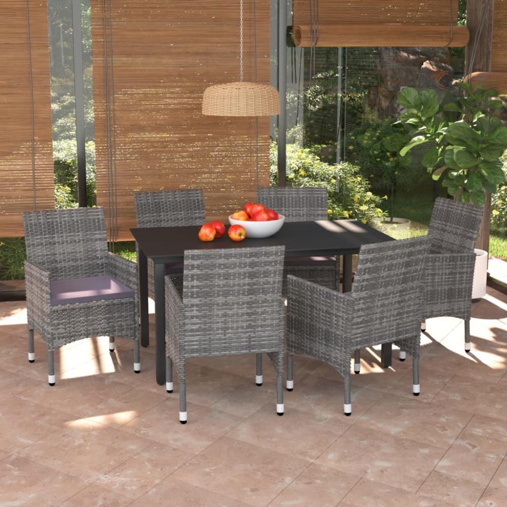 vidaXL 7-tlg. Garten-Essgruppe mit Kissen Poly Rattan Grau 3094982 Bild 1