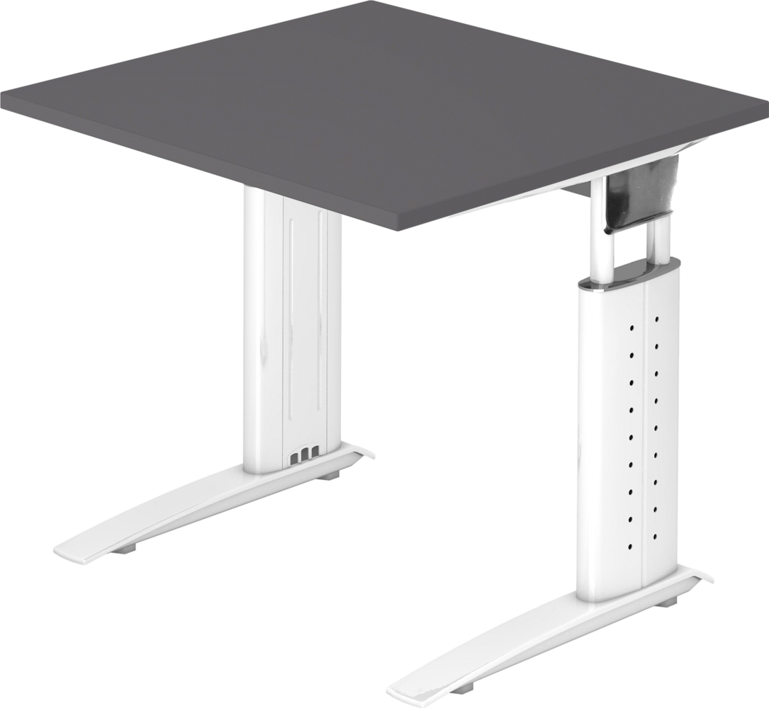 bümö höhenverstellbarer Schreibtisch U-Serie 80x80 cm in graphit, Gestell in weiß - PC Tisch klein für's Büro manuell höhenverstellbar, Computertisch verstellbar, US-08-G-W Bild 1